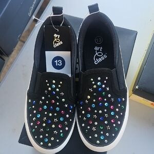 Art Class Kids Black Slip-On Sneakers with Multicolor Studs